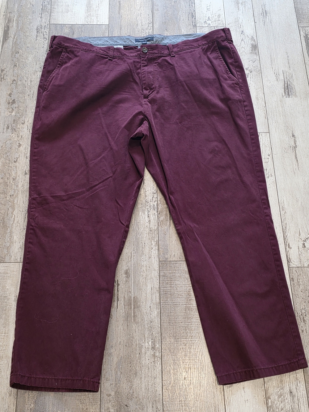 (44x30) Men's Tommy Hilfiger Pants Khaki Chino Burgundy Maroon 100% Cotton